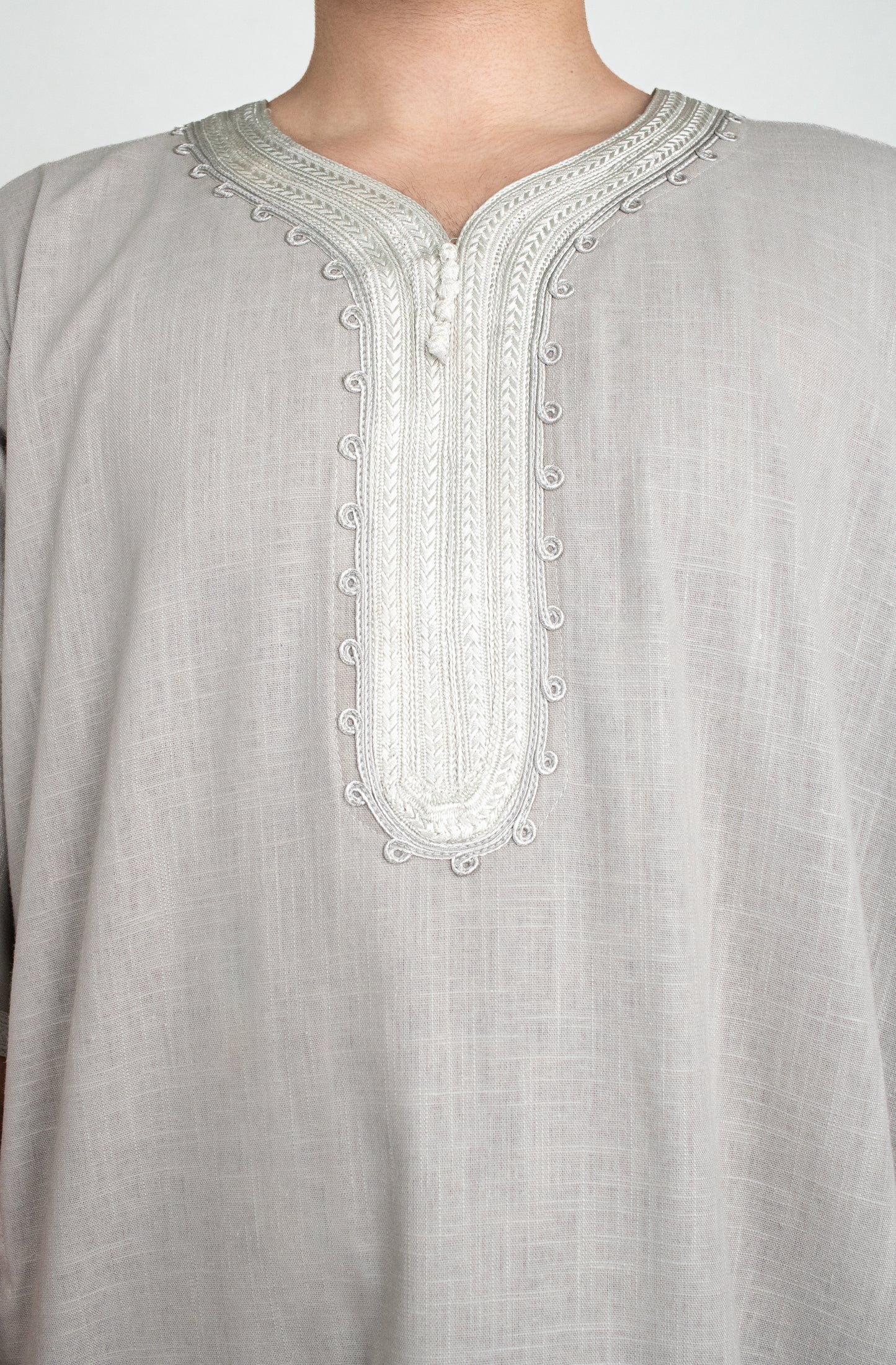 Premium Linen Moroccan Thobe: Stone Grey