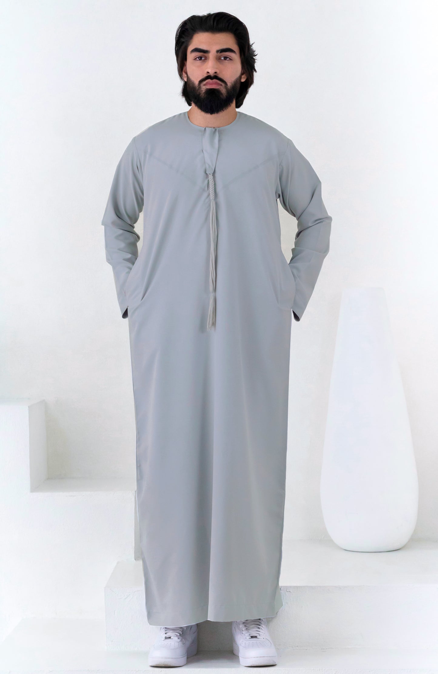 Premium Emirati Thobe: Storm Grey