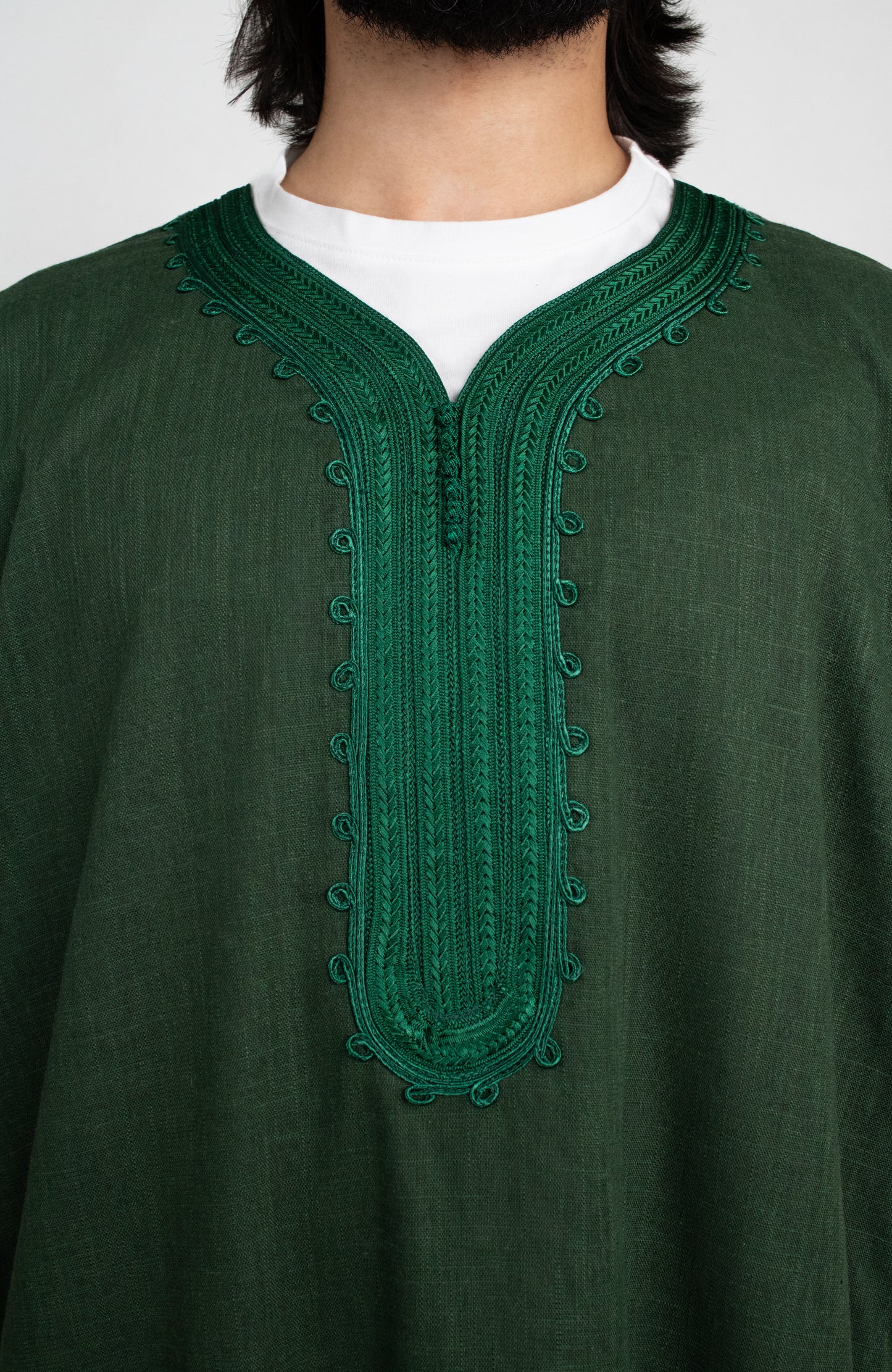 Premium Linen Moroccan Thobe: Forest Green