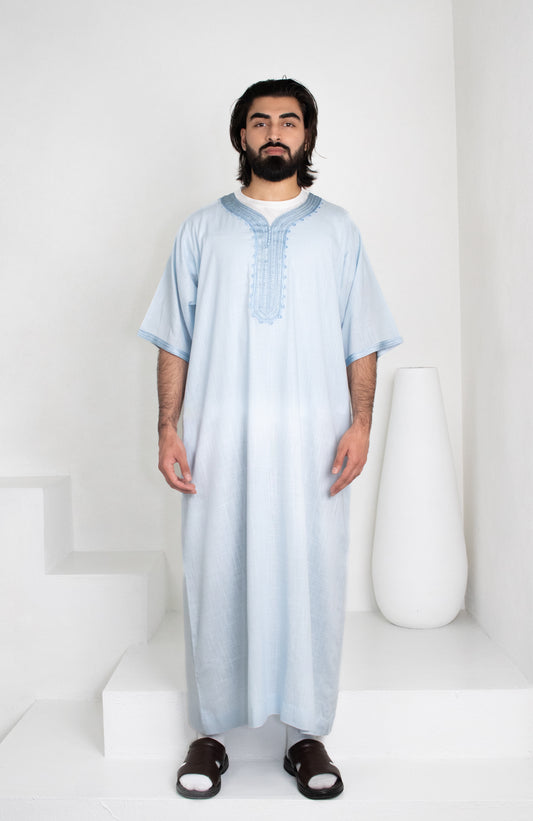 Premium Linen Moroccan Thobe: Sky Blue