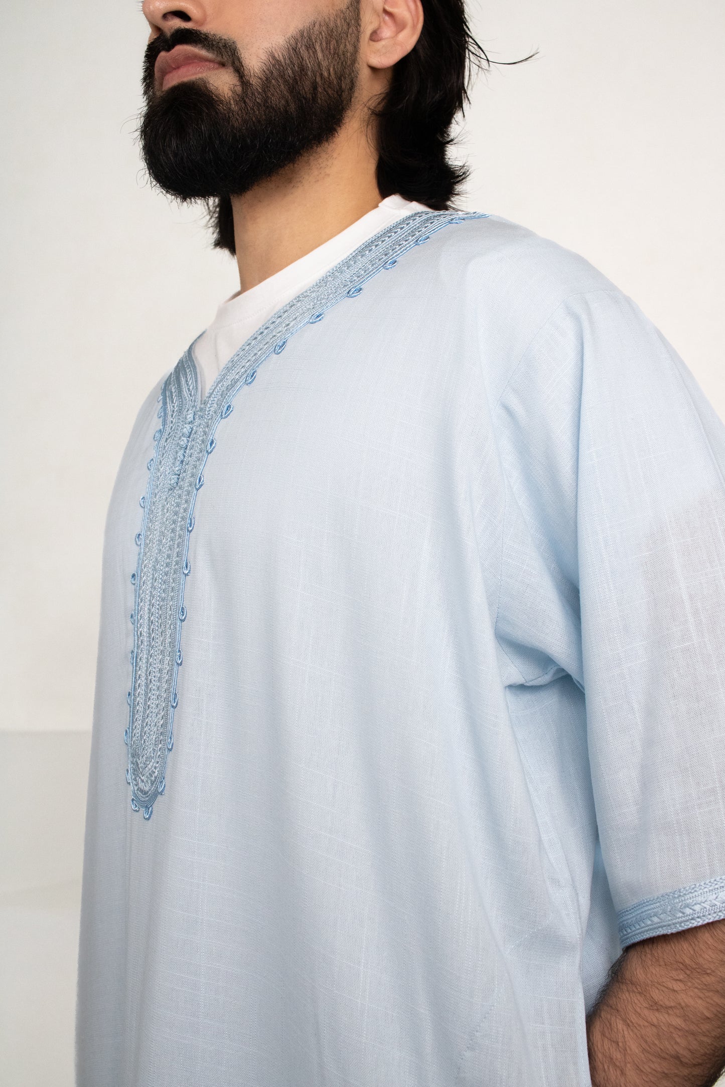 Premium Linen Moroccan Thobe: Sky Blue