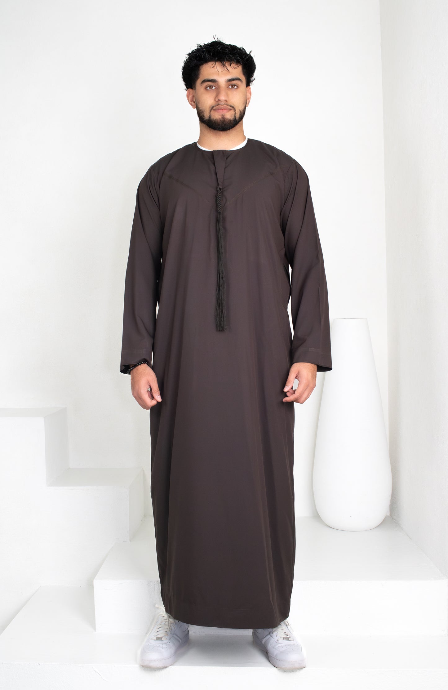 Premium Emirati Thobe: Charcoal Brown