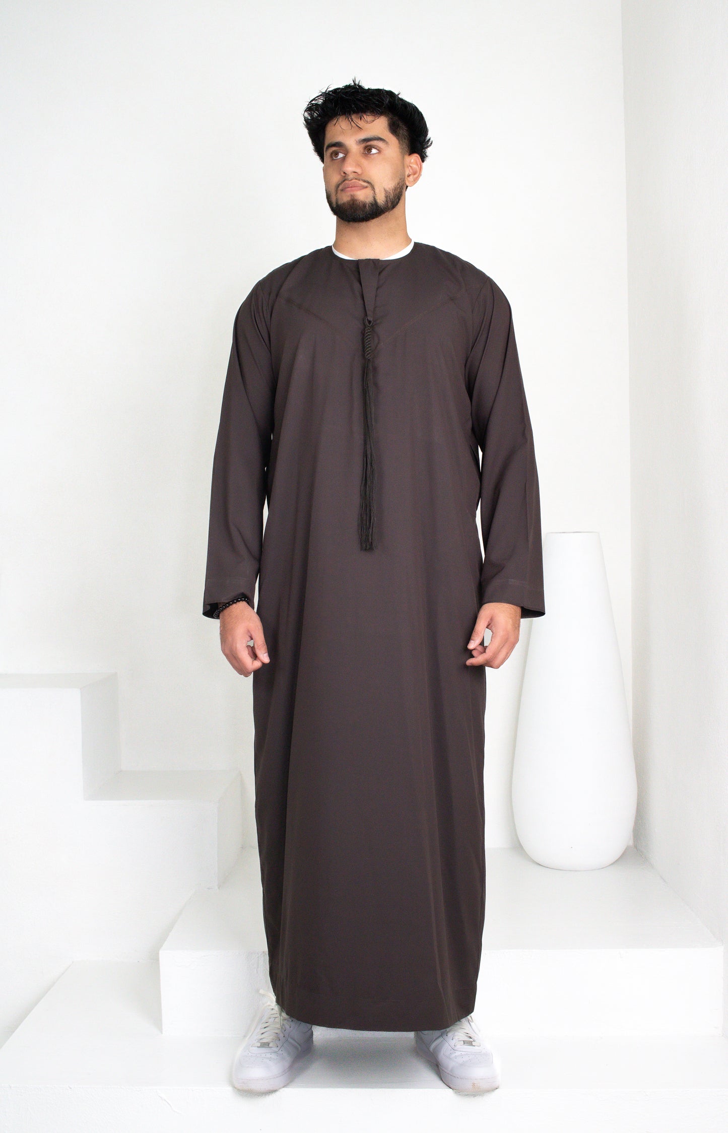 Premium Emirati Thobe: Charcoal Brown