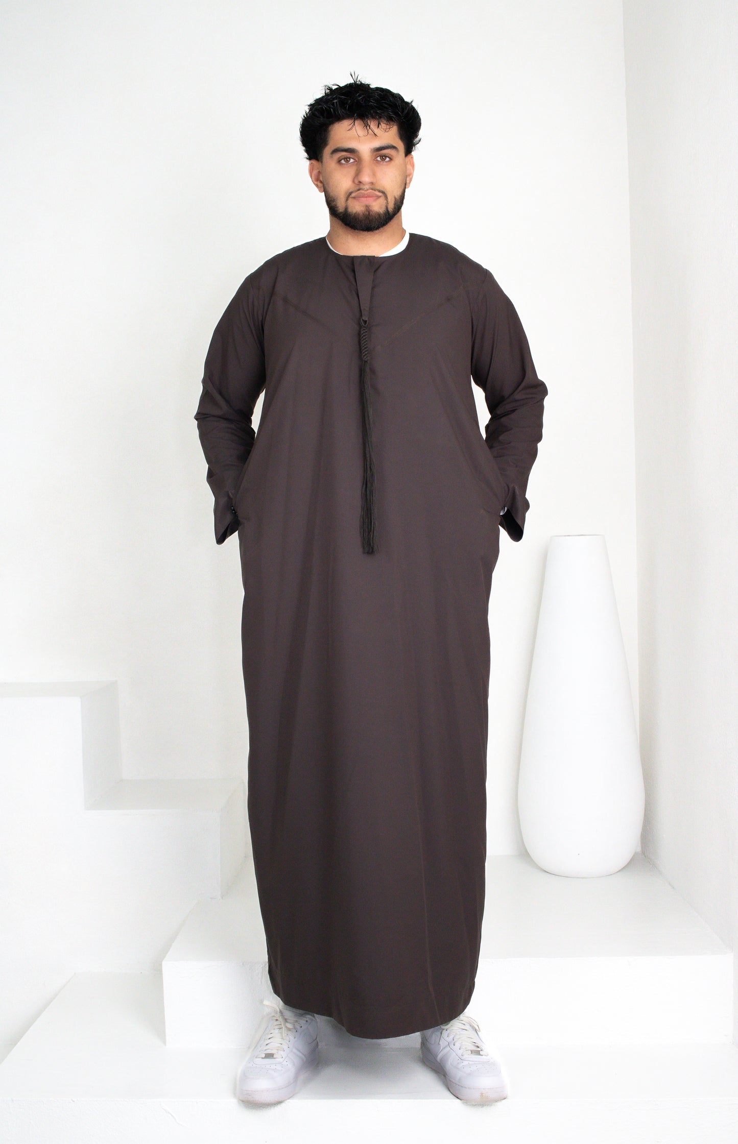 Premium Emirati Thobe: Charcoal Brown